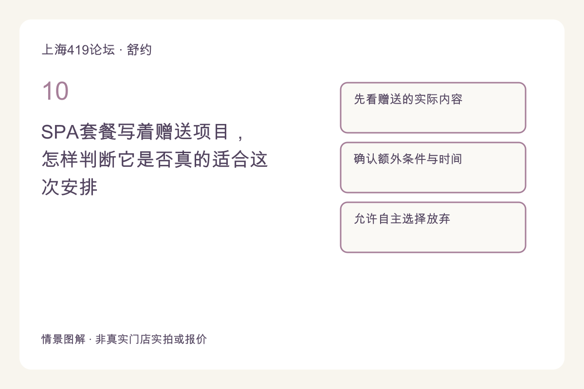 SPA套餐写着赠送项目,怎样判断它是否真的适合这次安排主题图解