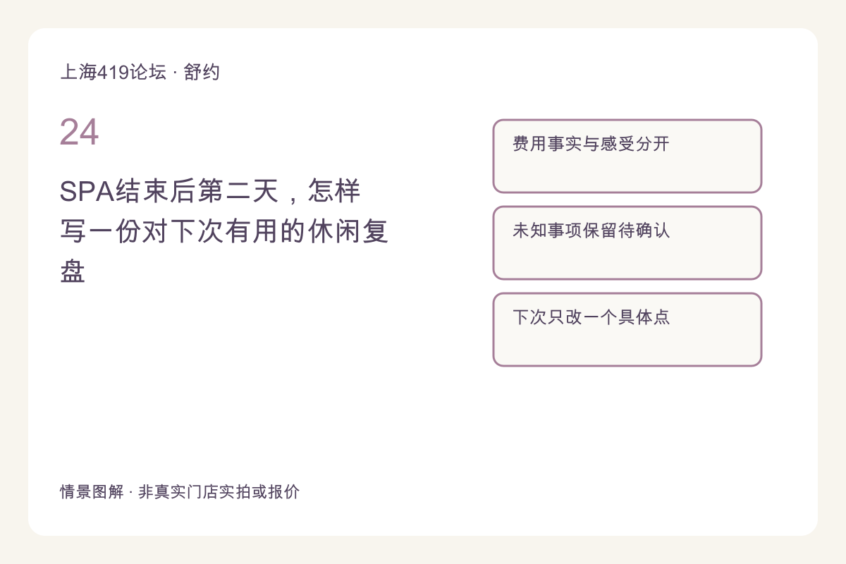SPA结束后第二天,怎样写一份对下次有用的休闲复盘主题图解